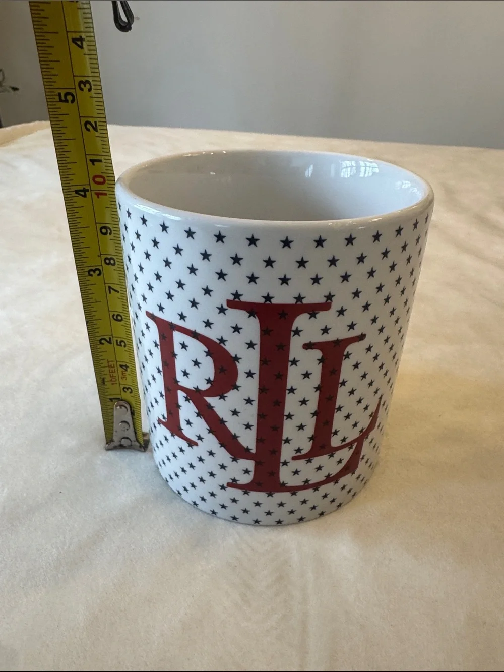 Vintage! Patriotic Ralph Lauren Monogram Mug with Blue Stars and Red Lettering
